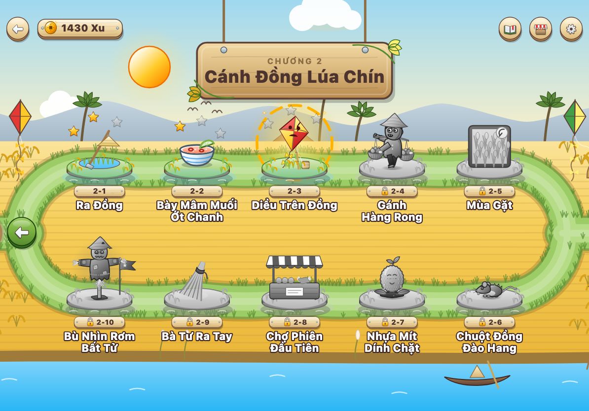 The Chapter 2 map, Cánh Đồng Lúa Chín: ten levels along the dike.